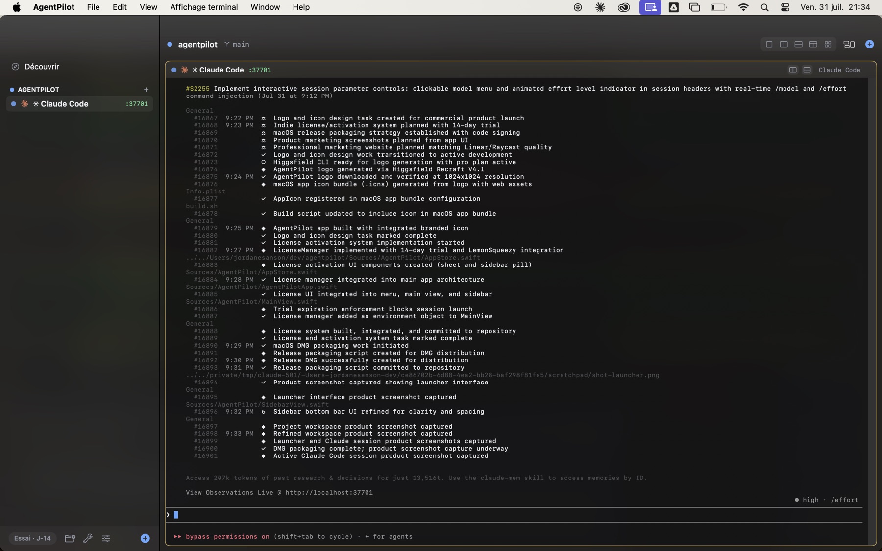 A live Claude Code session inside AITerm, with model name and context gauge in the header